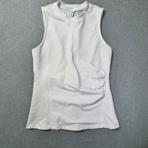 Athleta Top Womens L White Crew Neck Ruched Side Sleeveless Pullover Stretch